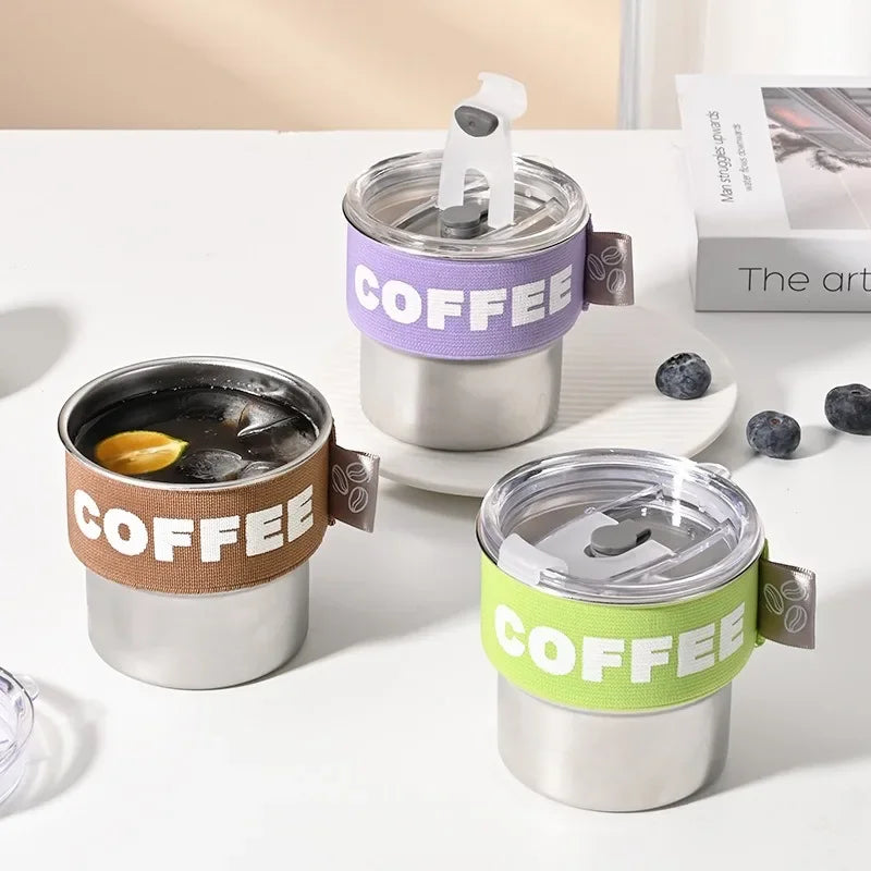 Stainless Steel Coffee Cup with Lid Mug Insulated Breakfast Milk Tea Cup Heat-Resistant Cup Leakproof Portable Water Cup Gift